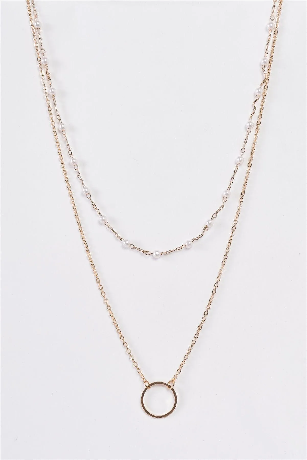 Gold & Pearl Double Circle Pendant Necklace