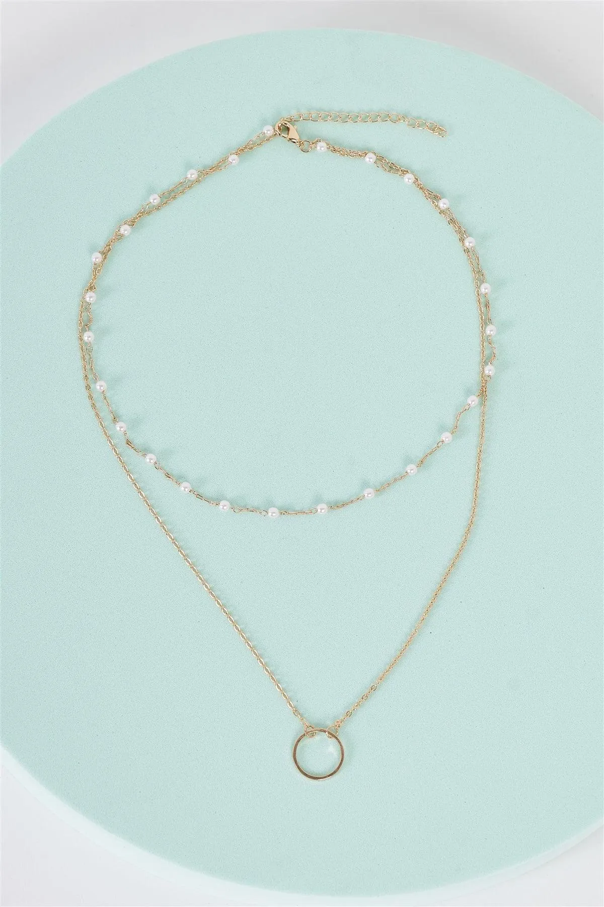 Gold & Pearl Double Circle Pendant Necklace