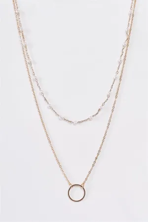 Gold & Pearl Double Circle Pendant Necklace