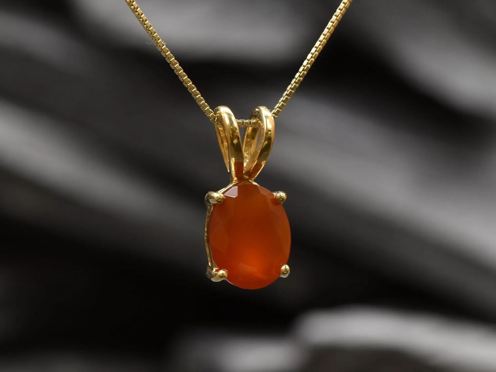 Gold Carnelian Pendant - Natural Carnelian Necklace, Gold Oval Pendant