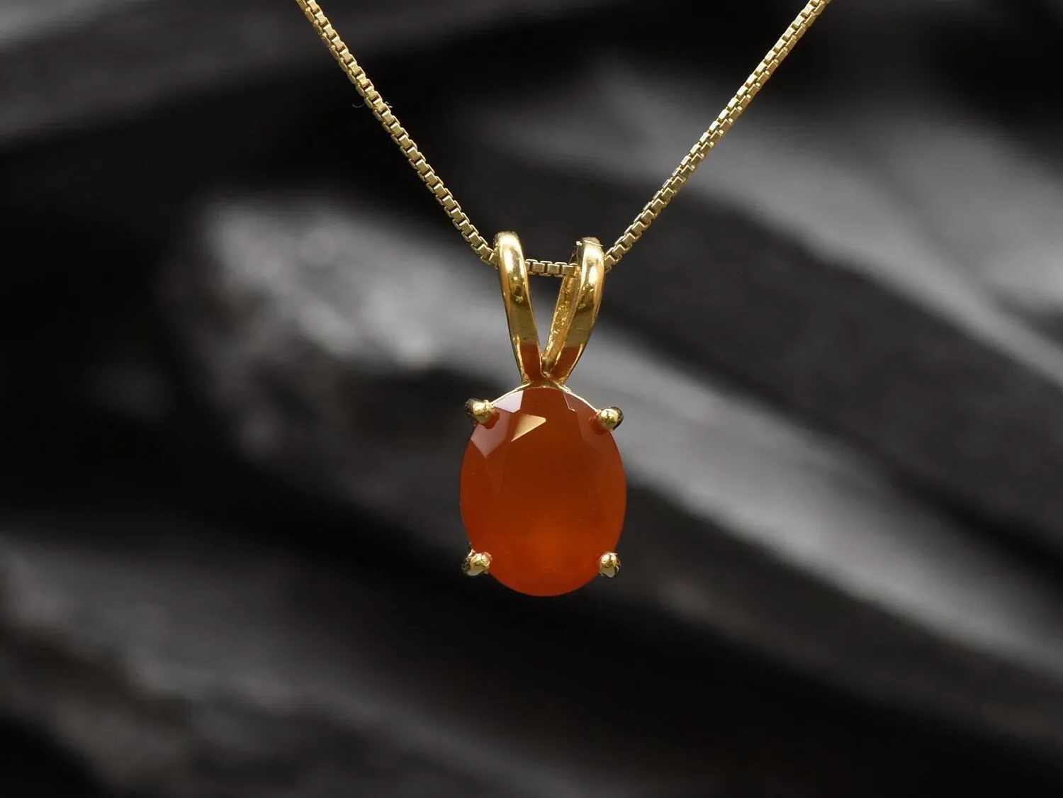 Gold Carnelian Pendant - Natural Carnelian Necklace, Gold Oval Pendant