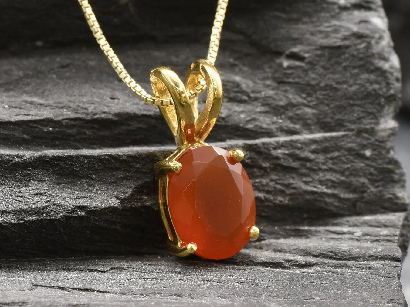 Gold Carnelian Pendant - Natural Carnelian Necklace, Gold Oval Pendant