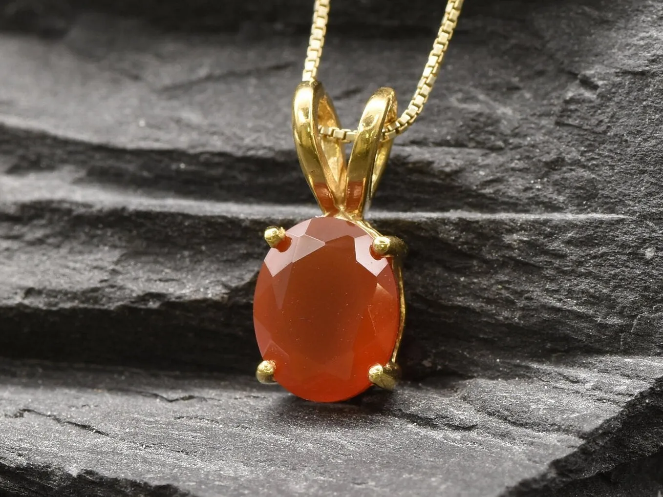 Gold Carnelian Pendant - Natural Carnelian Necklace, Gold Oval Pendant