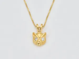 Gold Cat Diamond Pendant - CZ Cat Lover Necklace, Diamond Eye Pendant