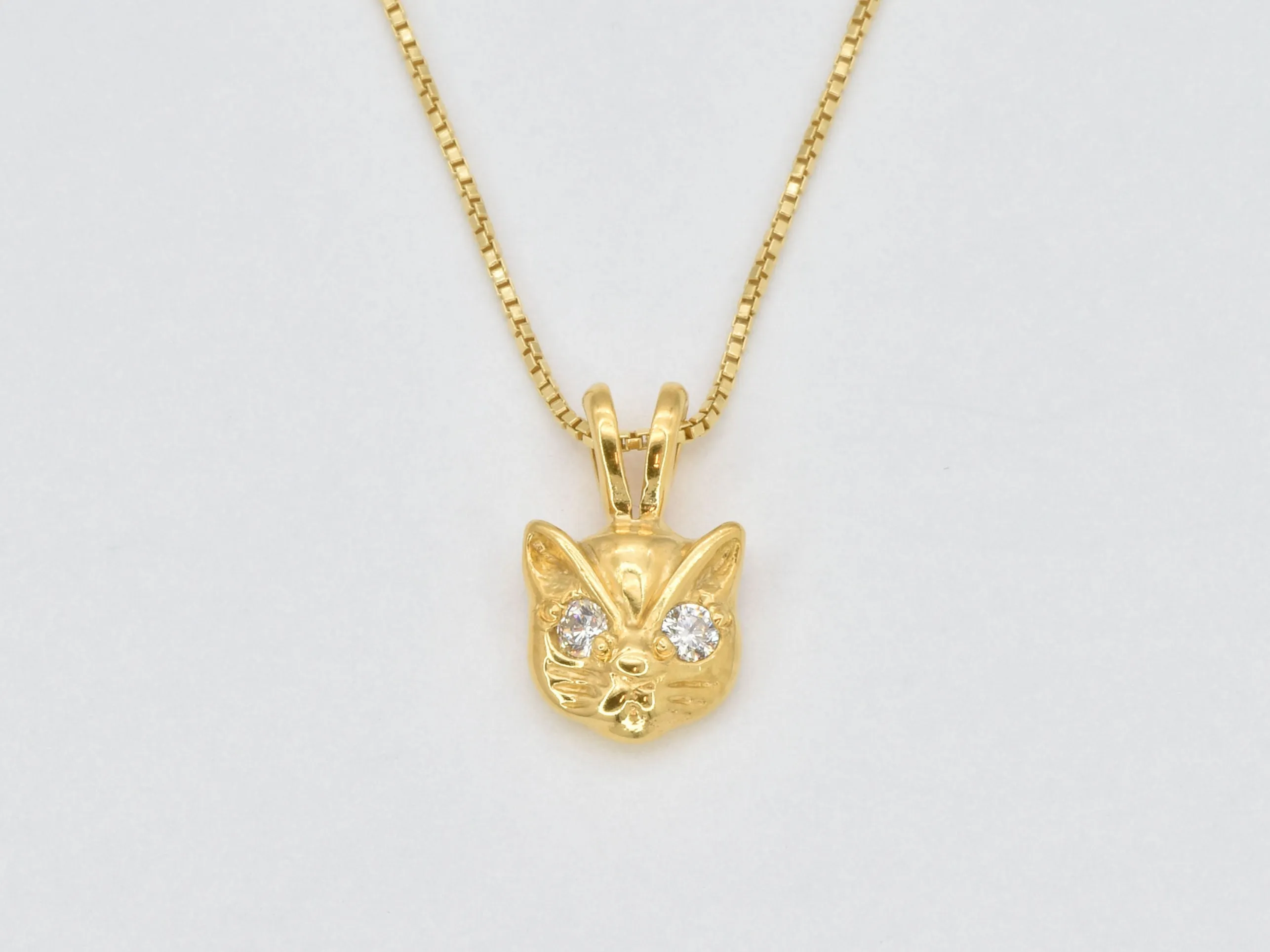 Gold Cat Diamond Pendant - CZ Cat Lover Necklace, Diamond Eye Pendant