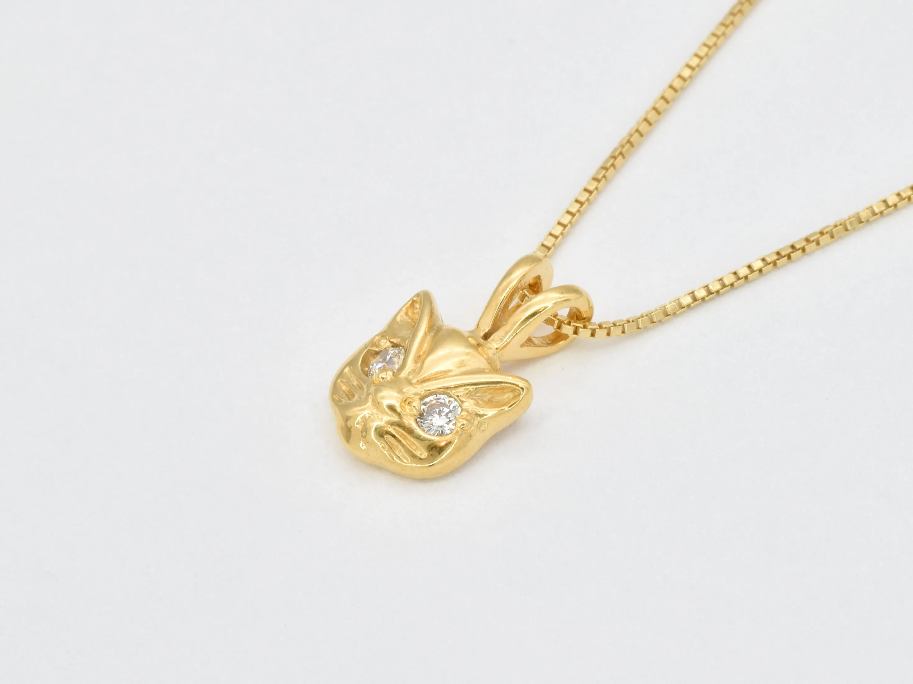 Gold Cat Diamond Pendant - CZ Cat Lover Necklace, Diamond Eye Pendant