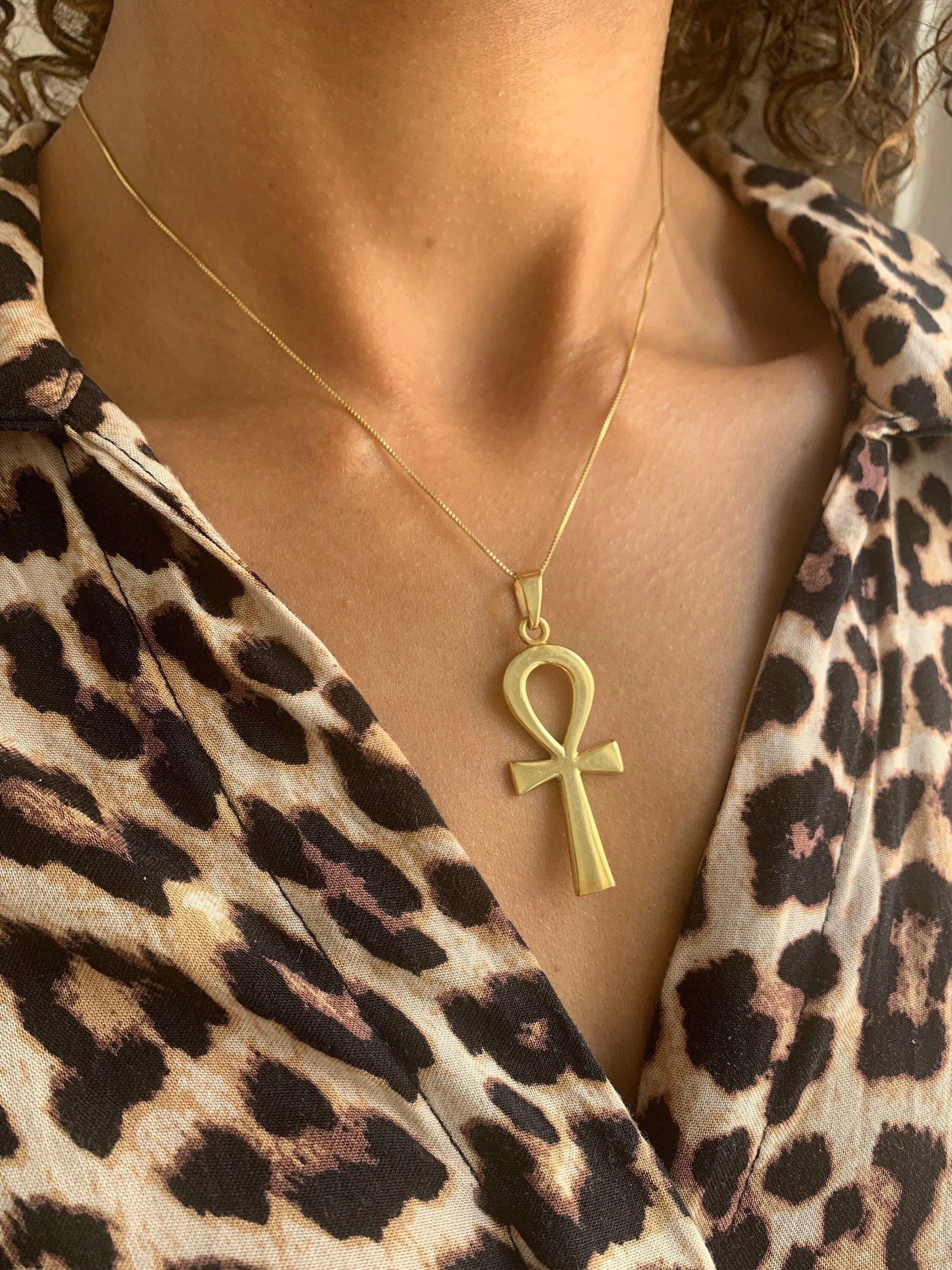 Gold Cross Pendant - Ankh Pendant, Egyptian Cross Pendant