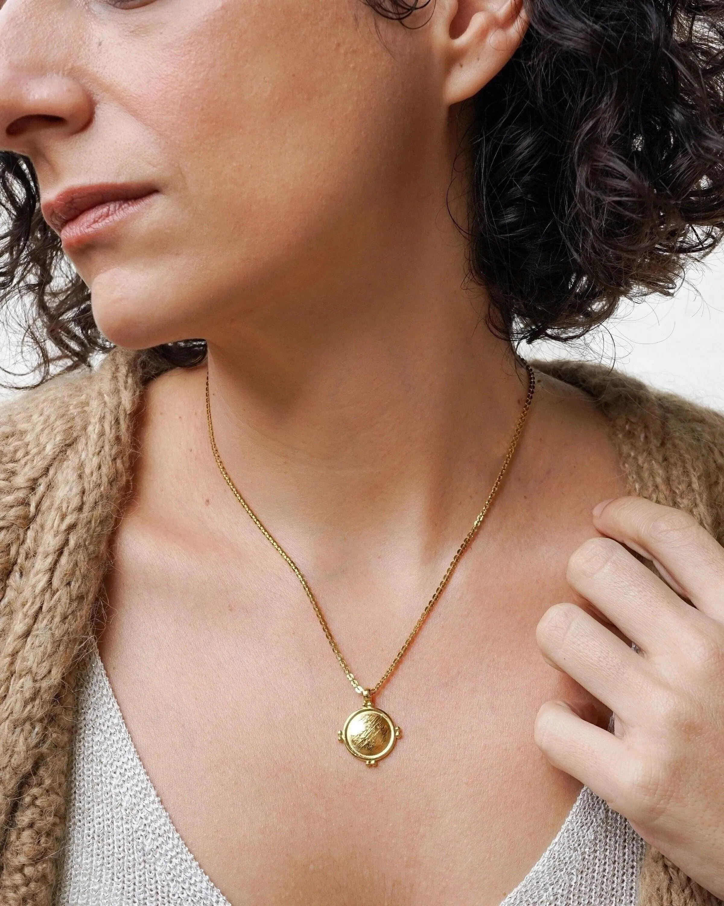Gold Ethnic Disc Coin Pendant Necklace