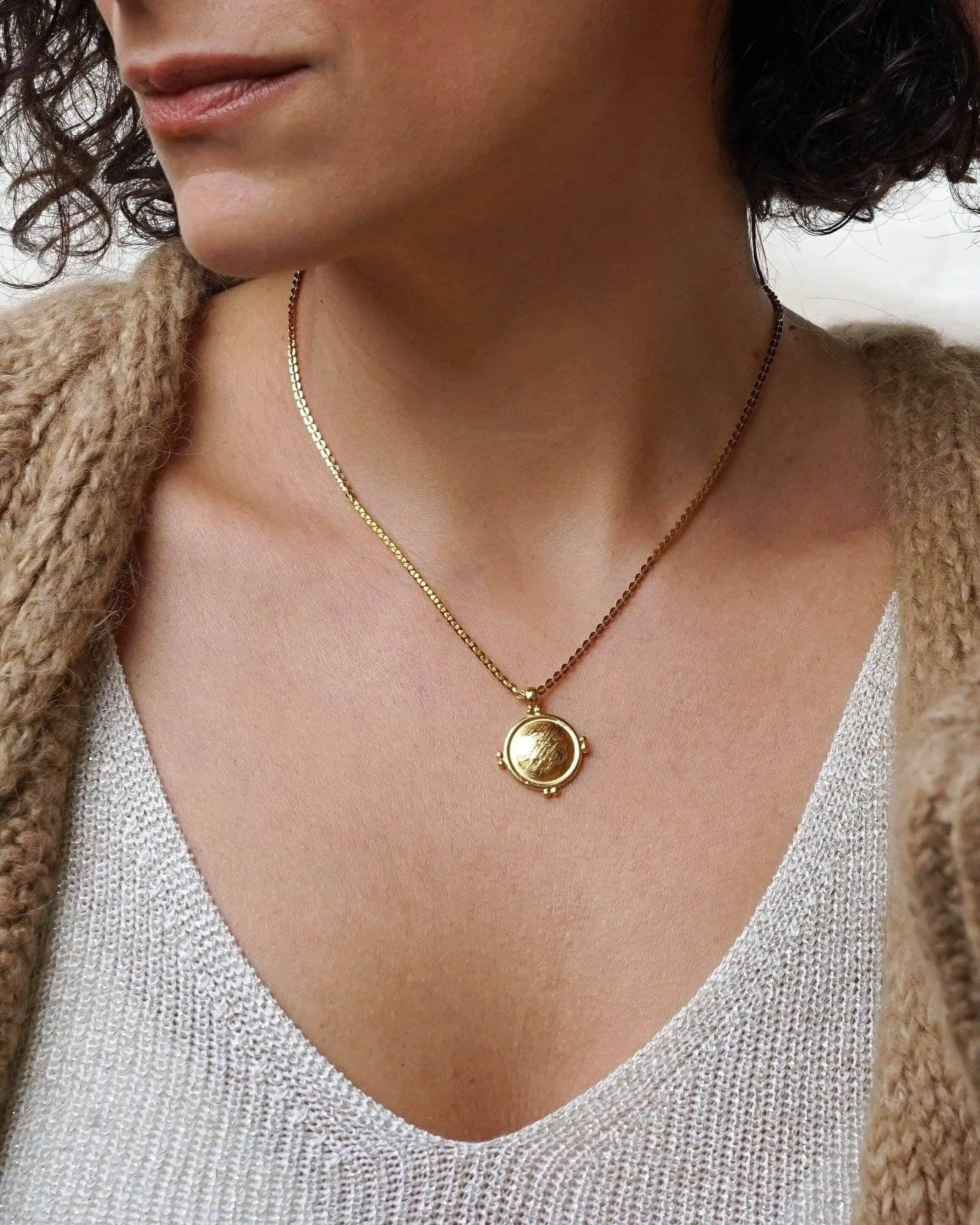 Gold Ethnic Disc Coin Pendant Necklace