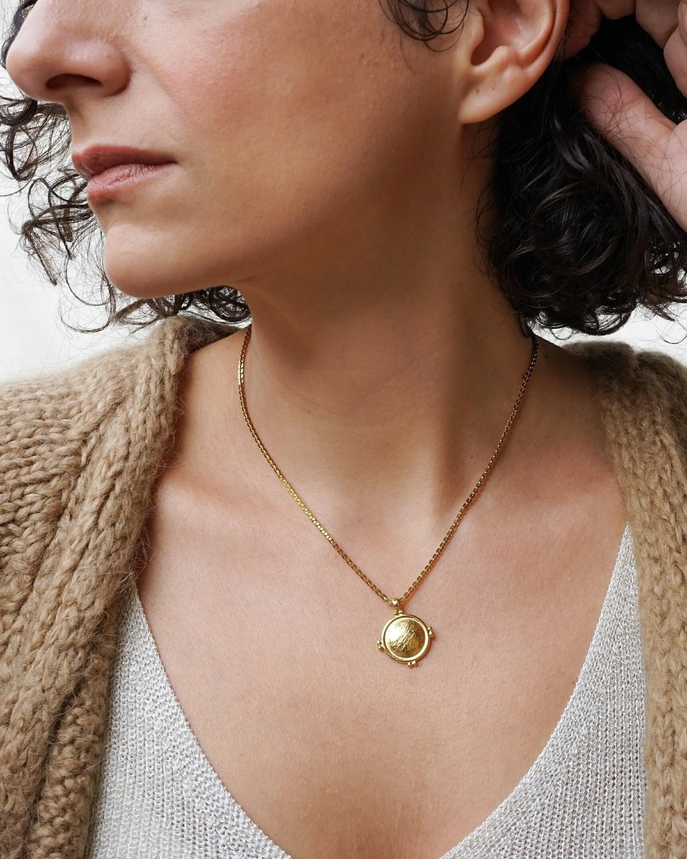 Gold Ethnic Disc Coin Pendant Necklace
