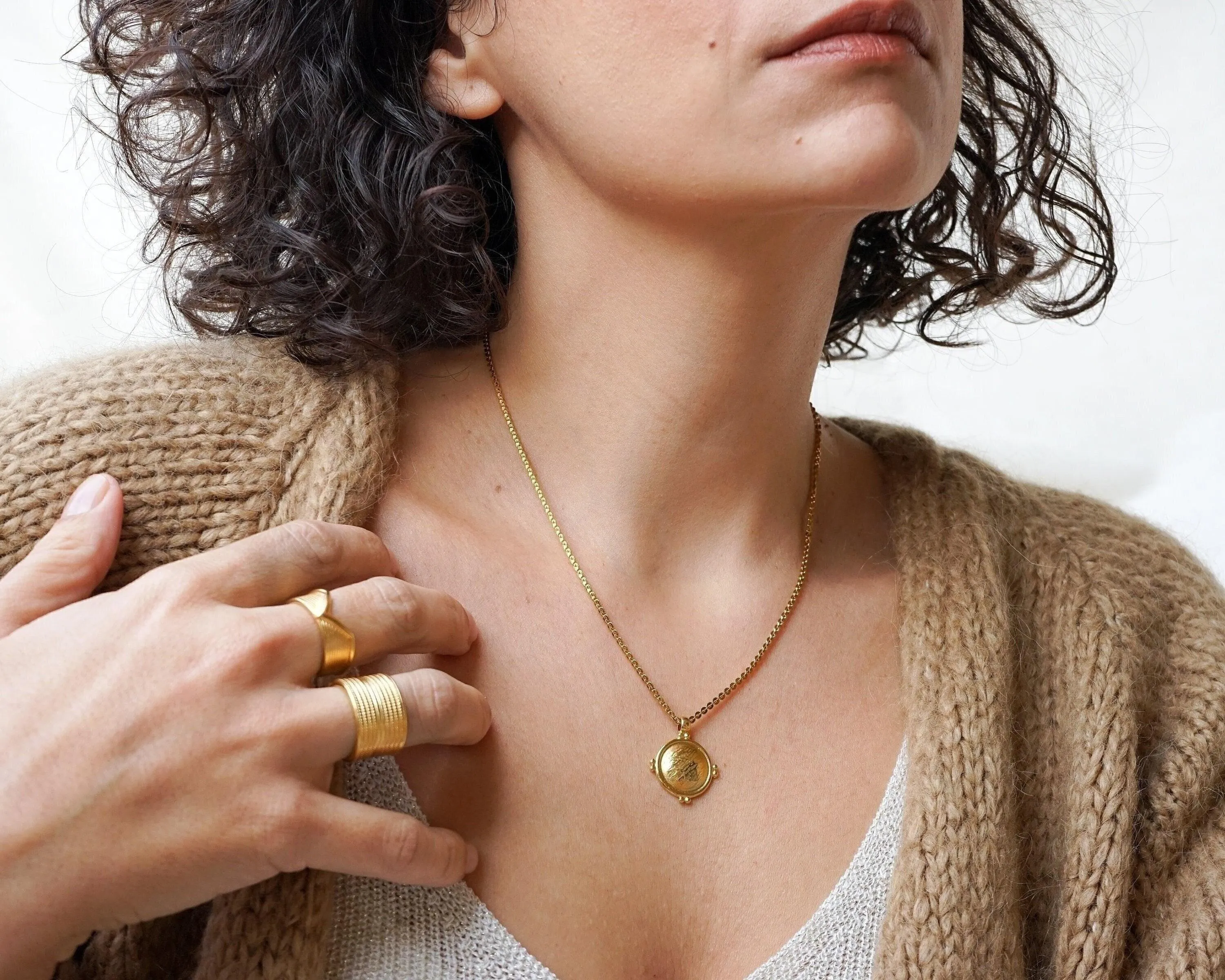 Gold Ethnic Disc Coin Pendant Necklace