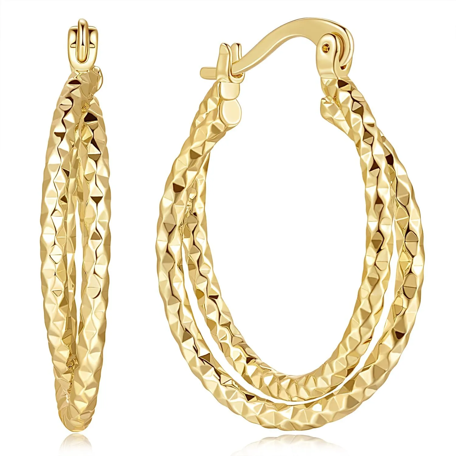 Gold Hoop Earrings for Women 14K Gold Hoop Earrings Special Double Design Dazzling Womens Earring Hoops 30mm