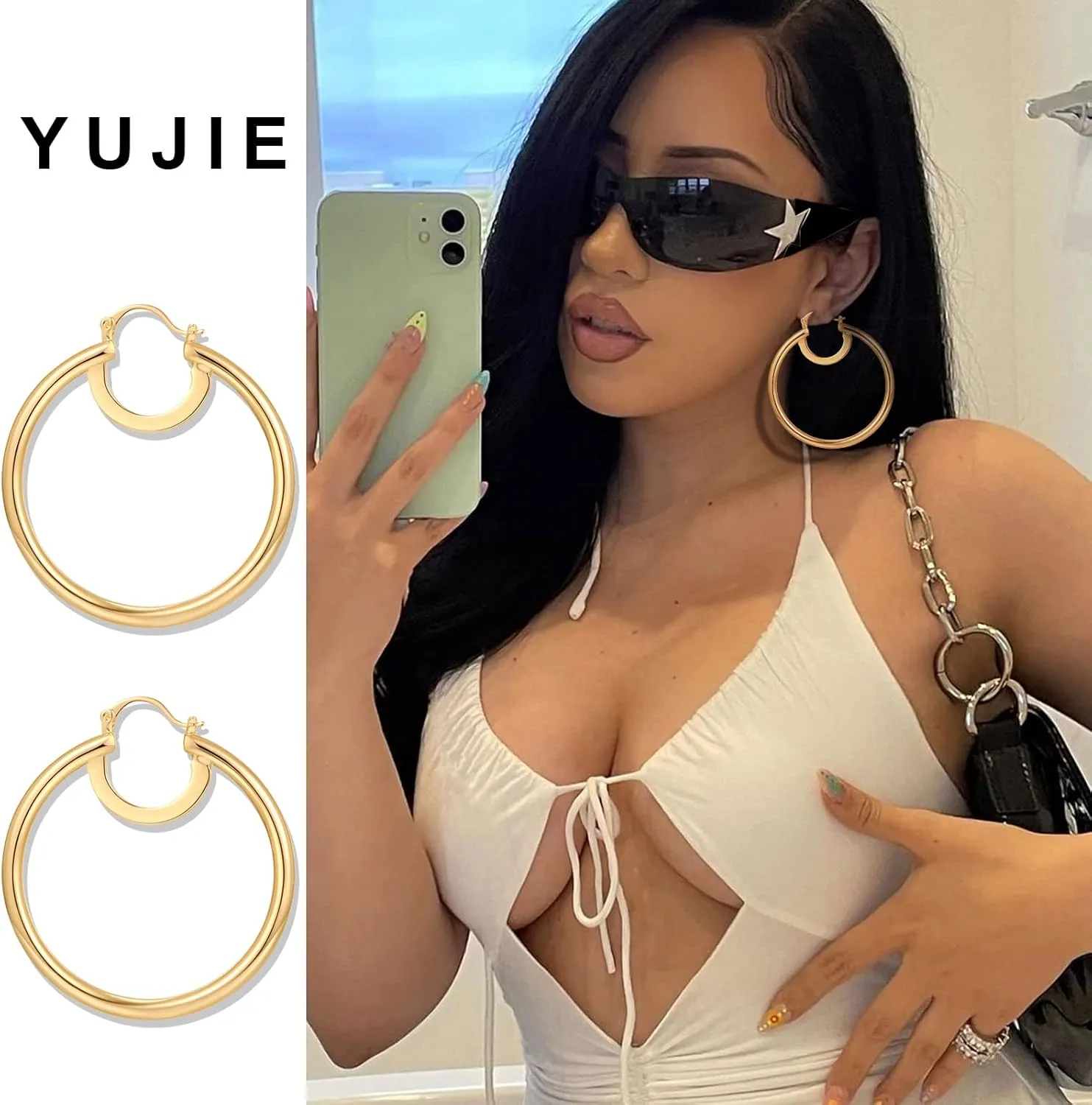 Gold Hoop Earrings for Women 18K Gold Plated Knot Hoop Earrings Statement Lightweight Thick Trendy Small Gold Open Hoops Fashion Jewelry