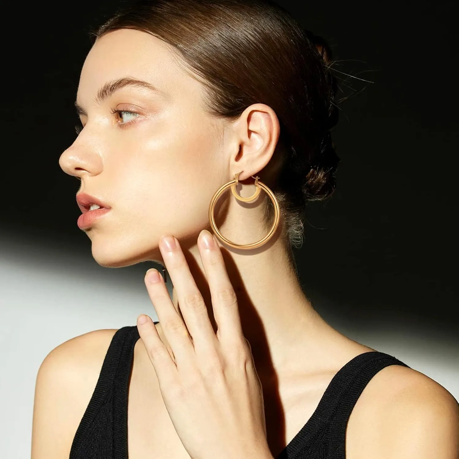 Gold Hoop Earrings for Women 18K Gold Plated Knot Hoop Earrings Statement Lightweight Thick Trendy Small Gold Open Hoops Fashion Jewelry