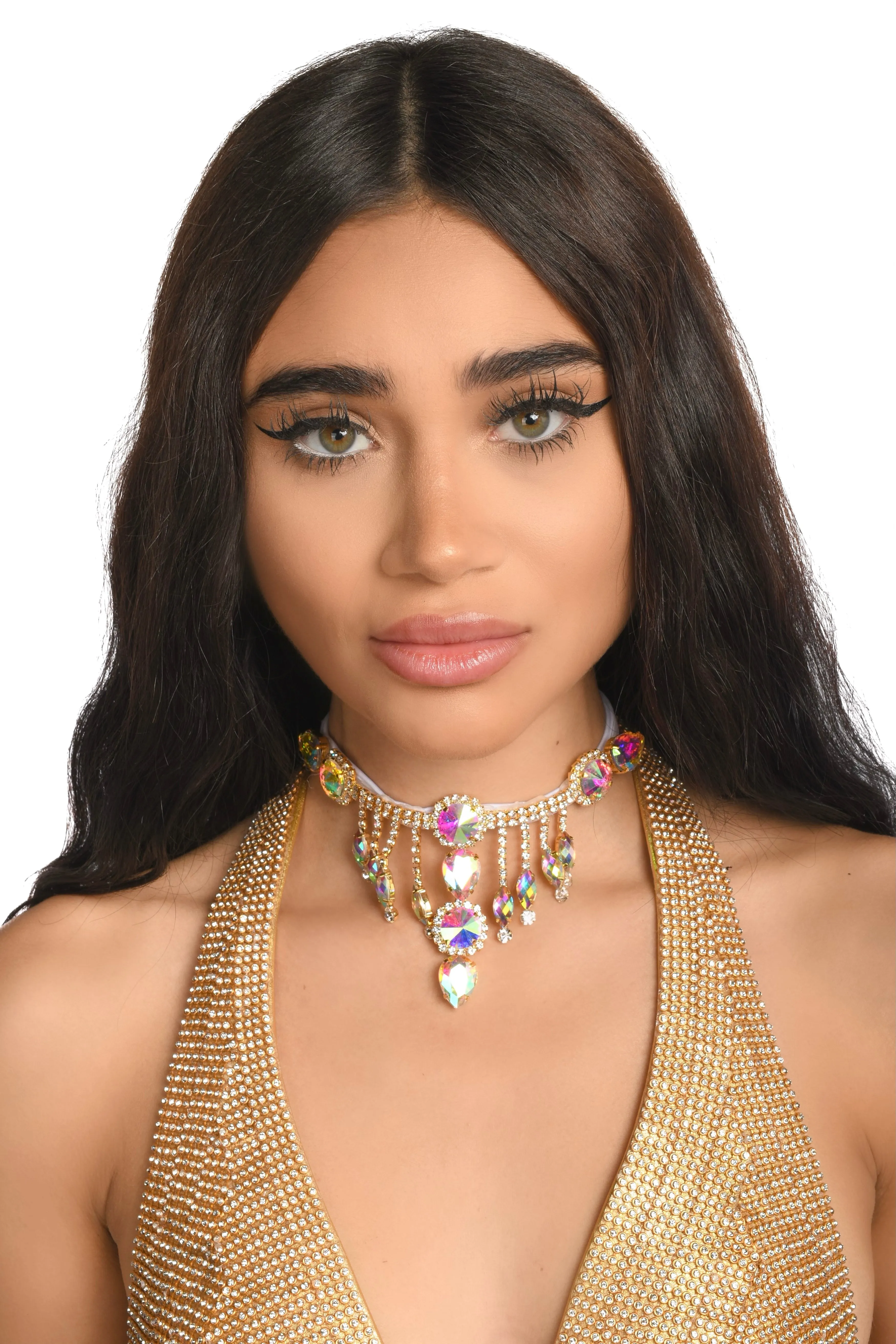 Gold Iridescent Gem Necklace