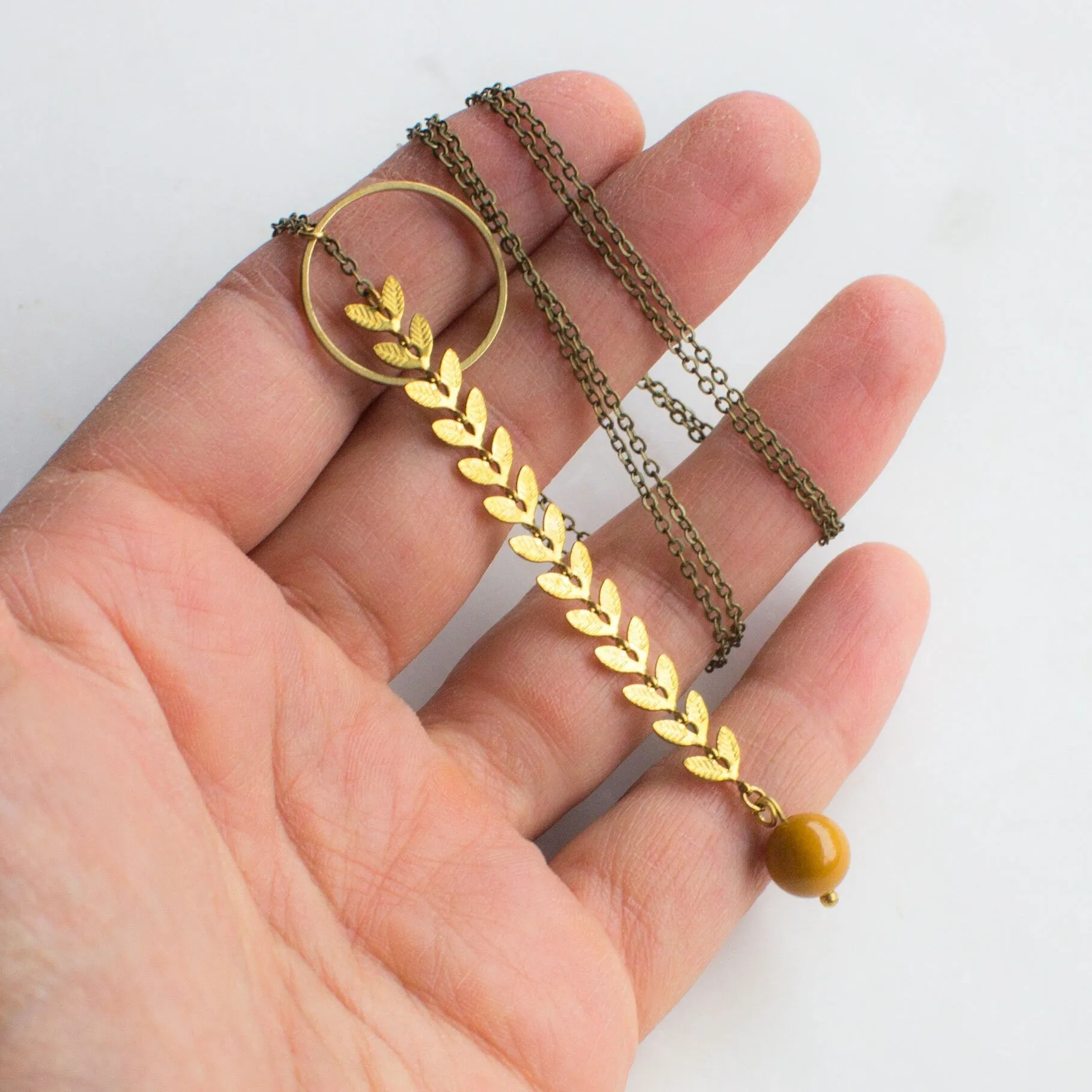Gold Lariat Necklace with Drop