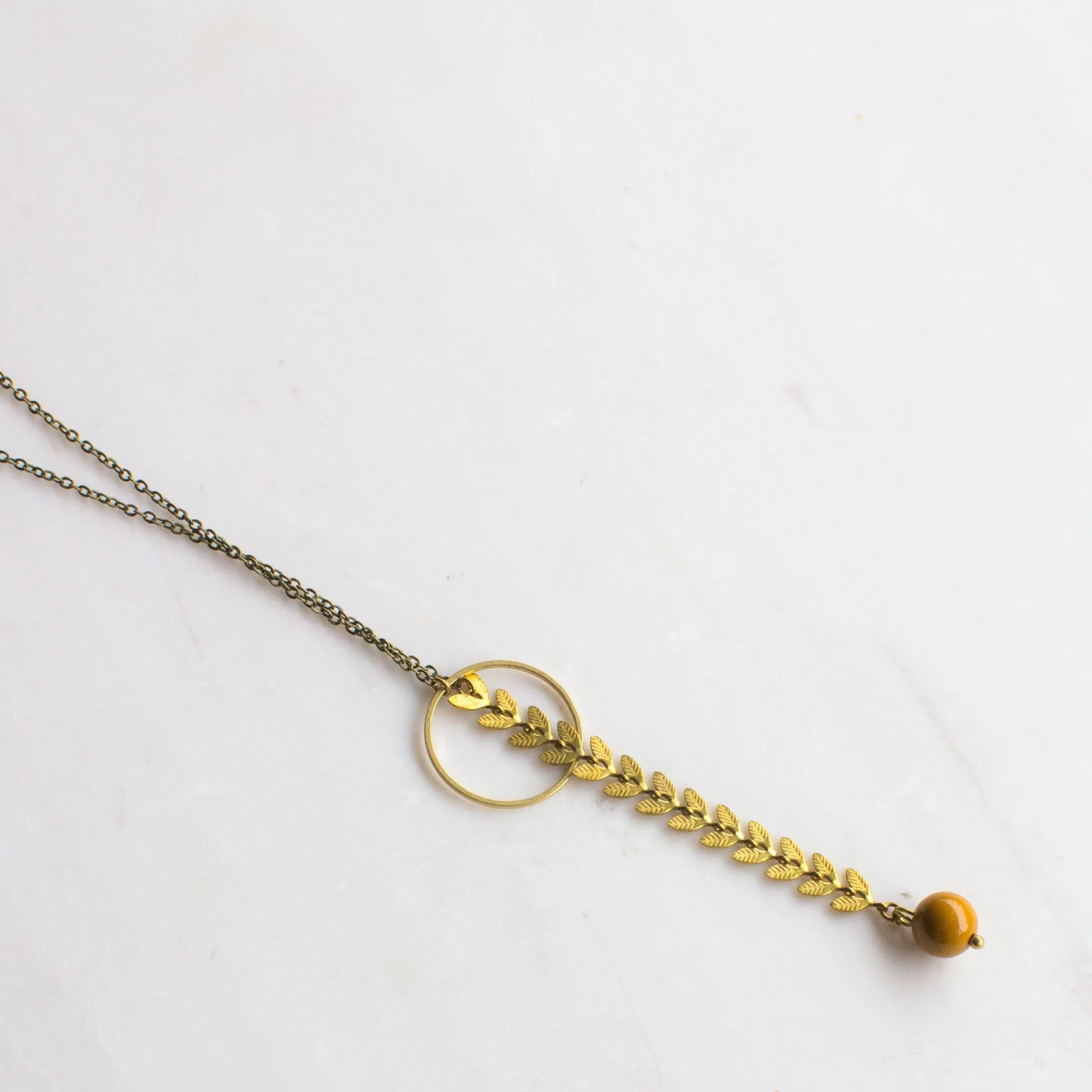 Gold Lariat Necklace with Drop