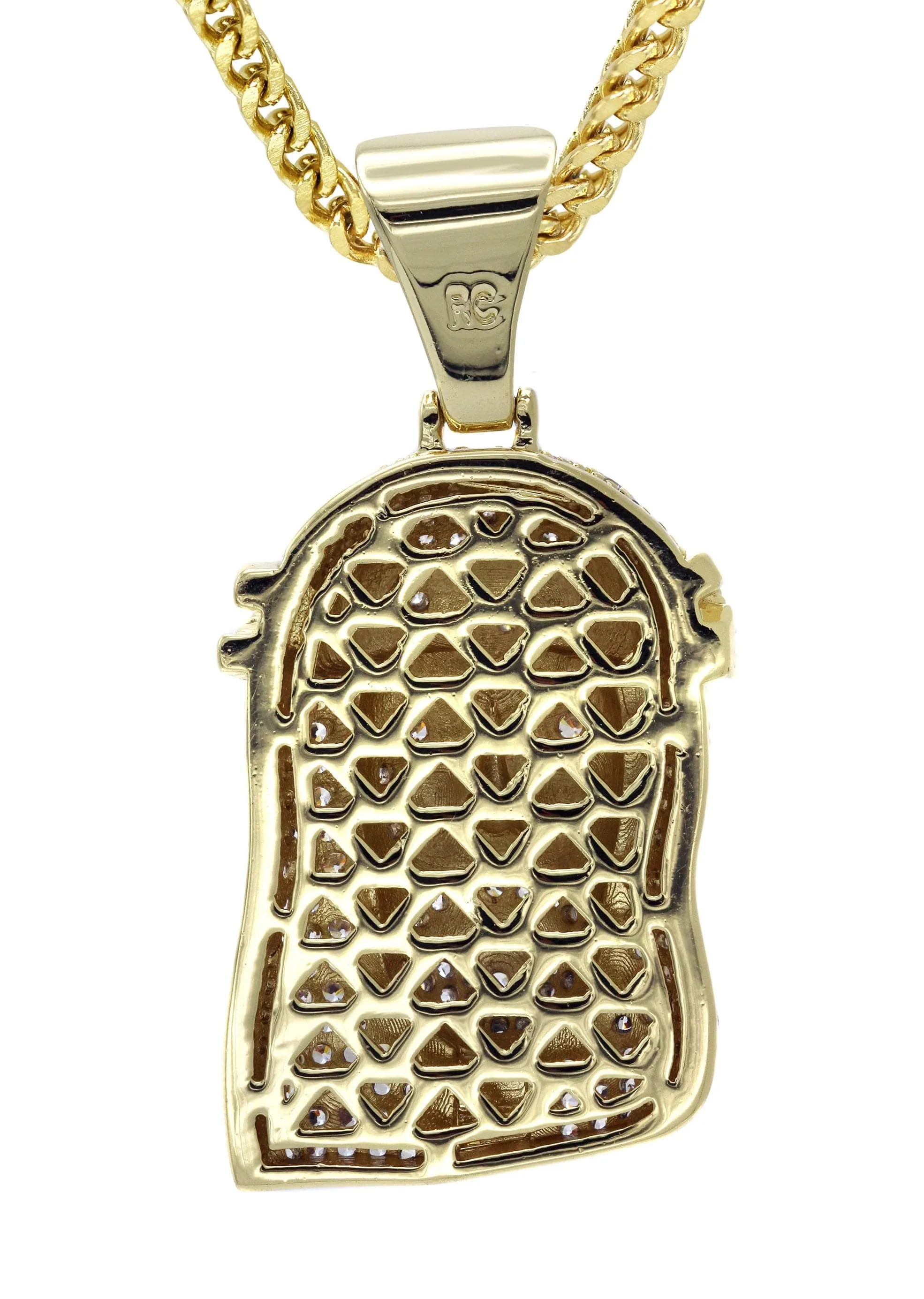 Gold Plated Franco Link Chain & Jesus Head Pendant | Appx. 14.8 Grams