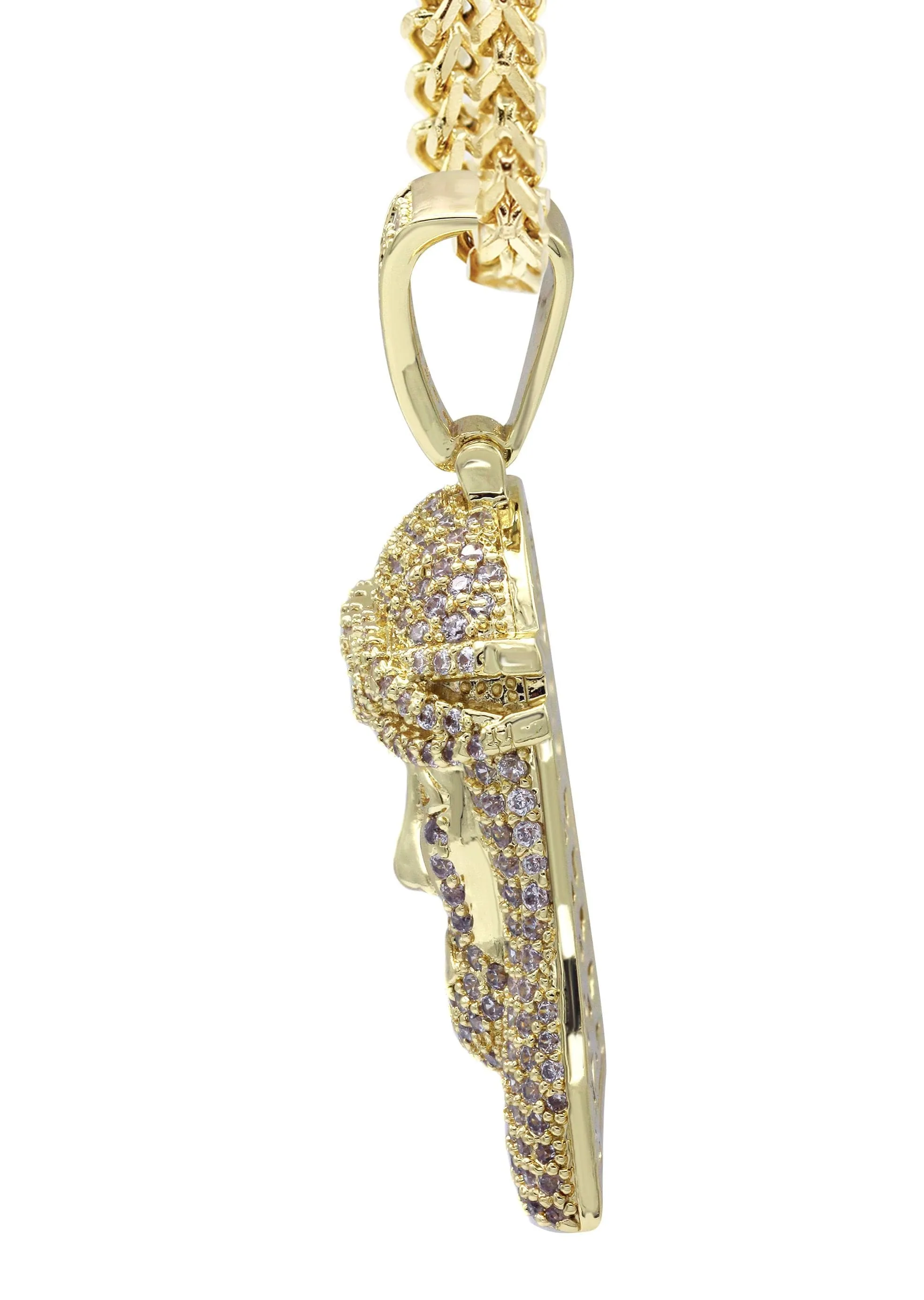 Gold Plated Franco Link Chain & Jesus Head Pendant | Appx. 14.8 Grams
