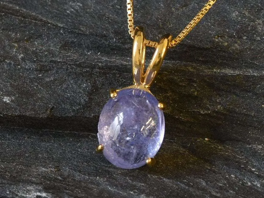 Gold Tanzanite Pendant - Natural Tanzanite Necklace, Blue Stone Pendant