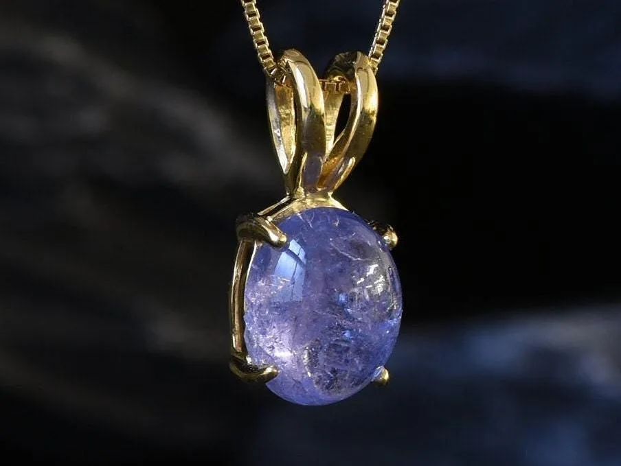Gold Tanzanite Pendant - Natural Tanzanite Necklace, Blue Stone Pendant