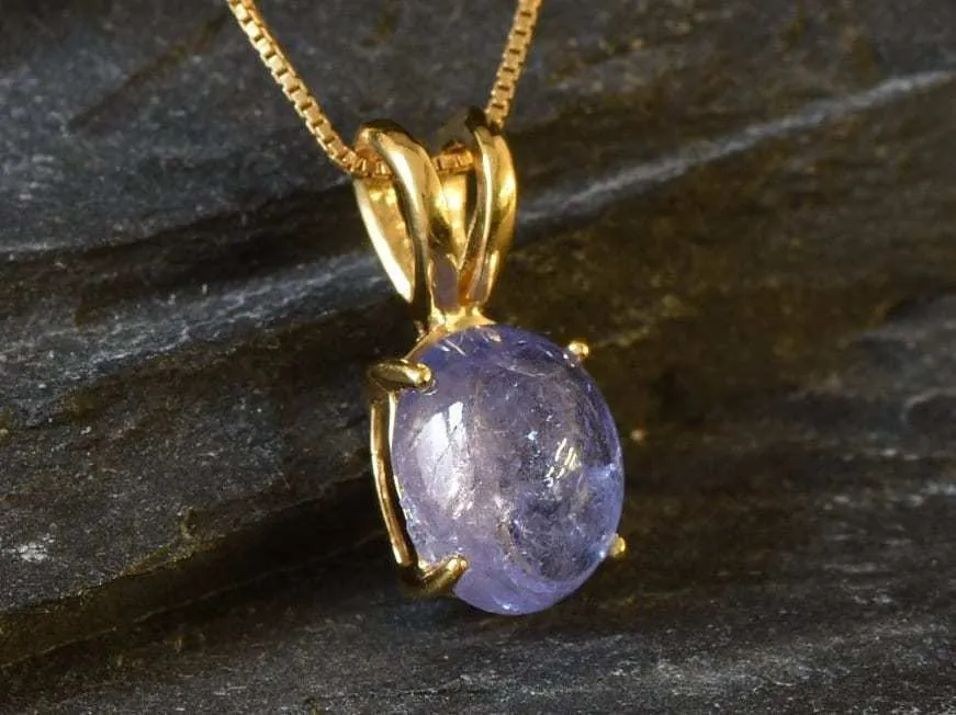 Gold Tanzanite Pendant - Natural Tanzanite Necklace, Blue Stone Pendant