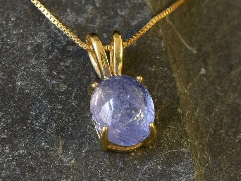 Gold Tanzanite Pendant - Natural Tanzanite Necklace, Blue Stone Pendant
