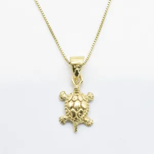 Gold Turtle Pendant - Small Turtle Necklace, Animal Lover Gold Pendant