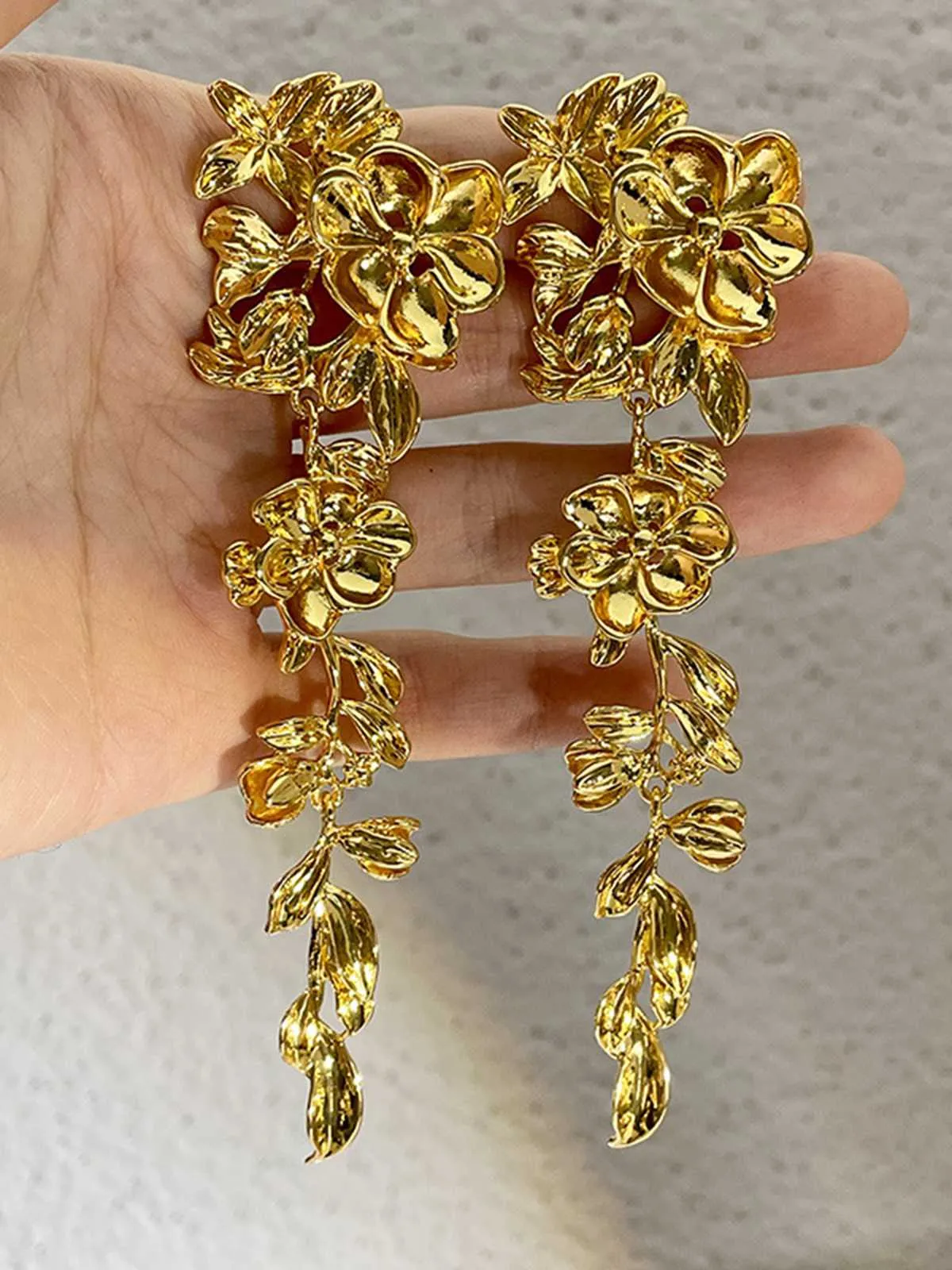 Gold Vintage Petal Long Earrings