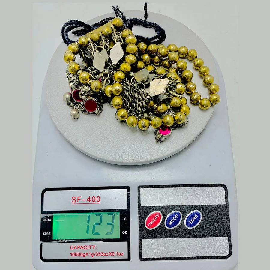 Golden Beaded Necklace With Pink Glass Stones
