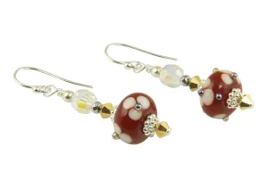 Golden Red Floral Lampwork Earrings