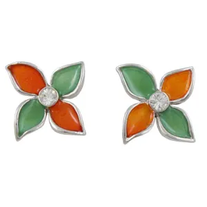 Green and Orange Stained Glass Flower Pierced Earring - FE303