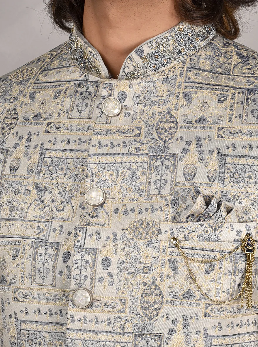 Grey & Blue Jodhpuri Suit | JadeBlue