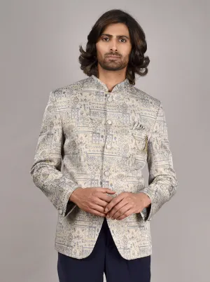 Grey & Blue Jodhpuri Suit | JadeBlue