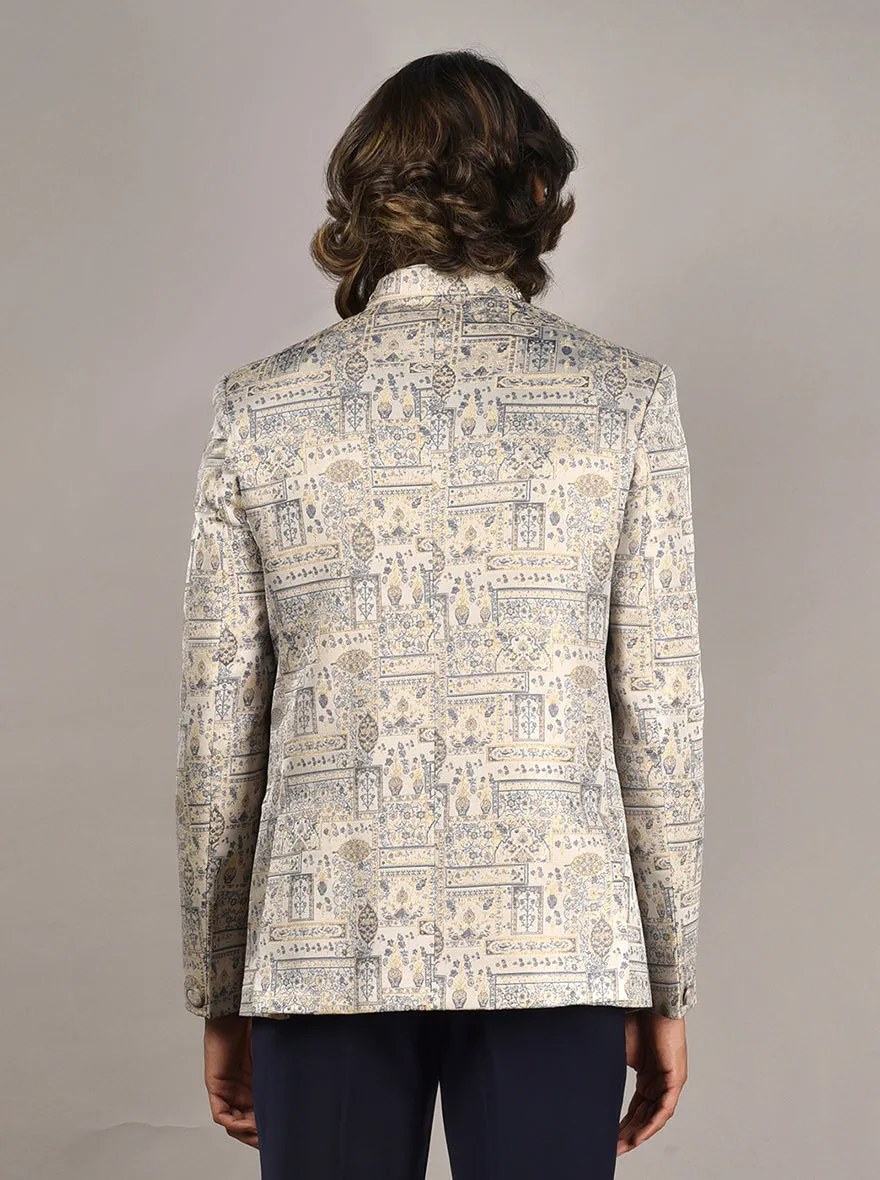 Grey & Blue Jodhpuri Suit | JadeBlue