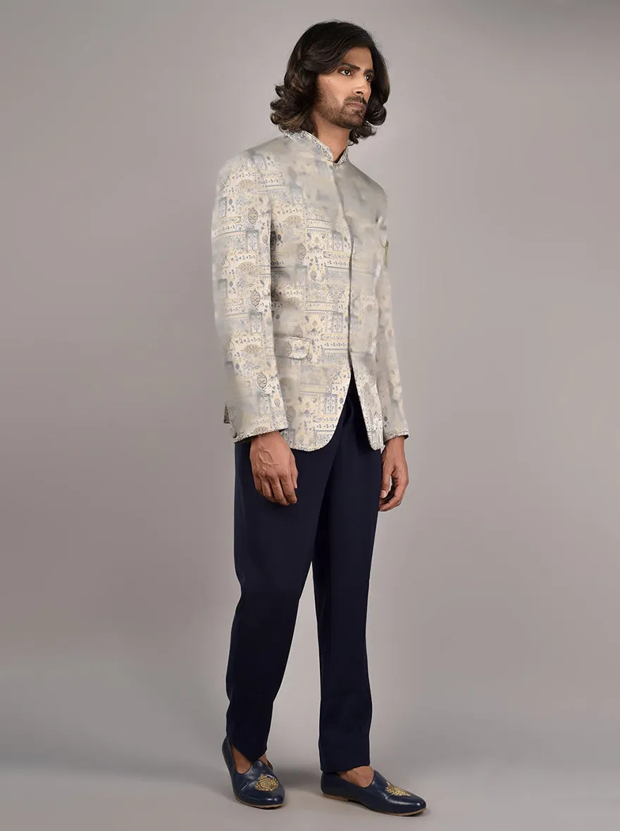 Grey & Blue Jodhpuri Suit | JadeBlue