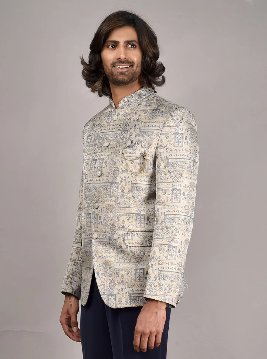 Grey & Blue Jodhpuri Suit | JadeBlue