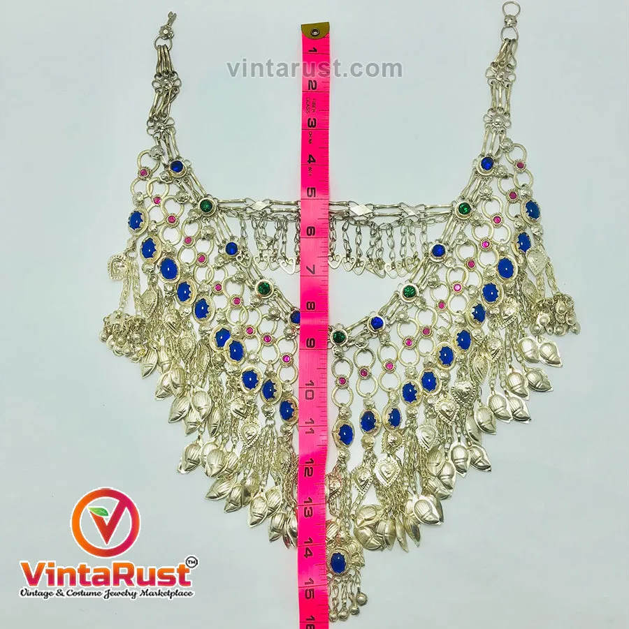 Gypsy Silver Kuchi Massive Choker With Blue Glass Stones