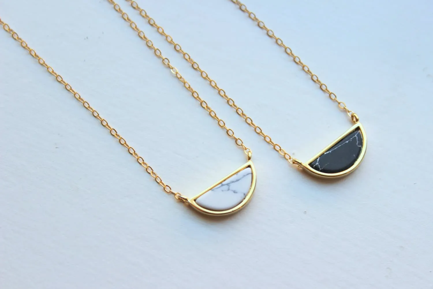 Half Moon Necklace, Howlite Jewelry, Black White Howlite Necklace, Gold Dainty Necklace, Minimalist Necklace, Moon Necklace Gold