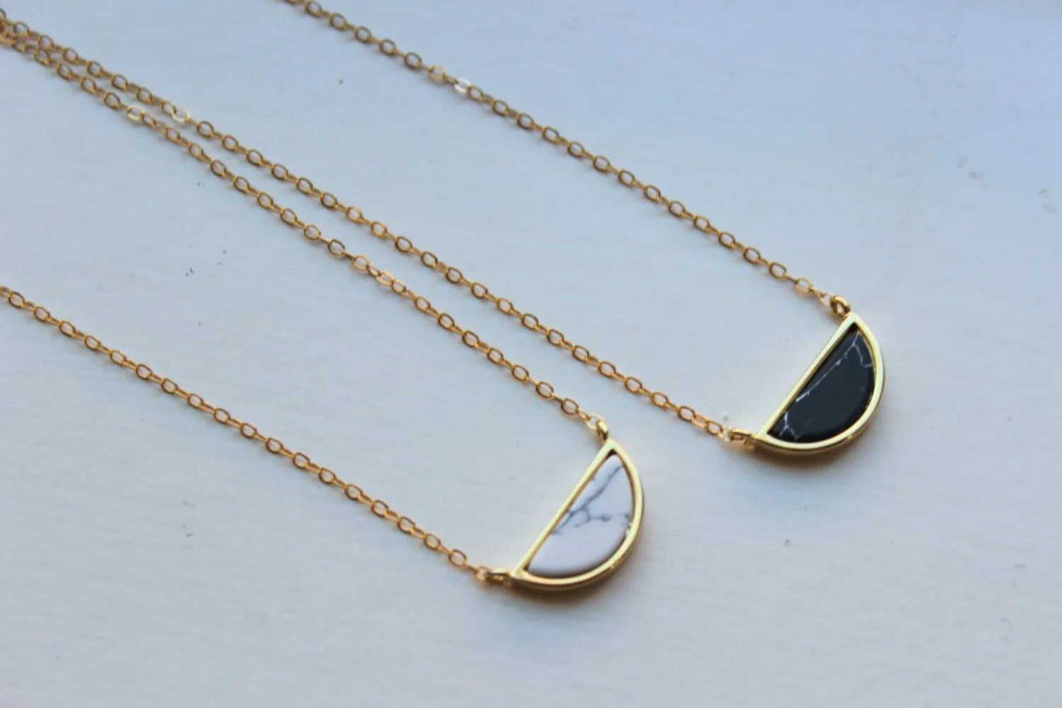Half Moon Necklace, Howlite Jewelry, Black White Howlite Necklace, Gold Dainty Necklace, Minimalist Necklace, Moon Necklace Gold