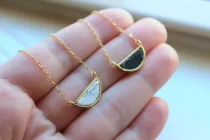 Half Moon Necklace, Howlite Jewelry, Black White Howlite Necklace, Gold Dainty Necklace, Minimalist Necklace, Moon Necklace Gold