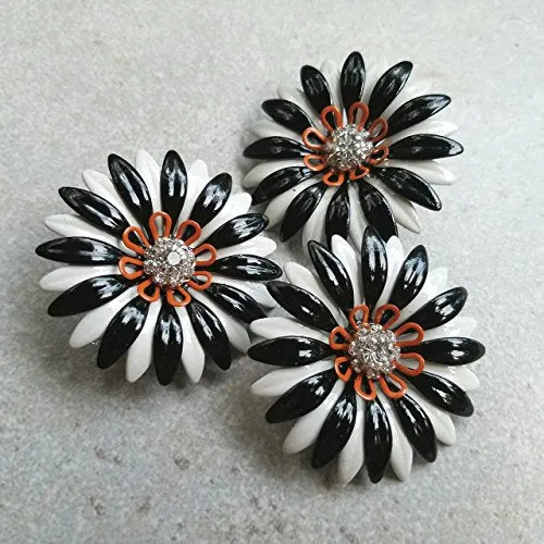 Halloween Brooch, Black White and Orange