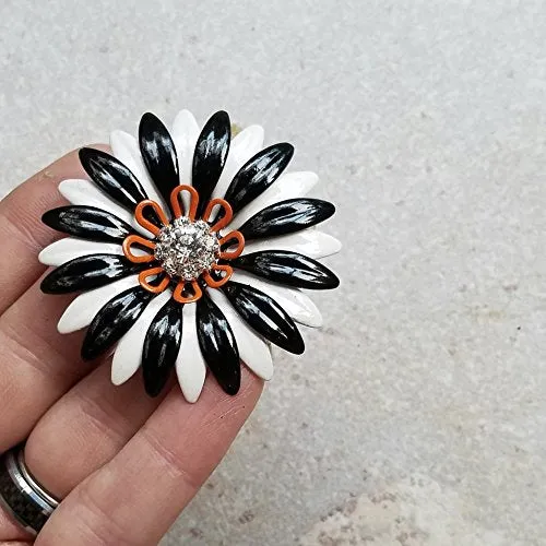 Halloween Brooch, Black White and Orange