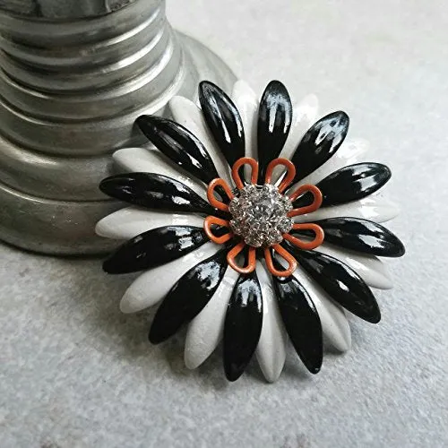Halloween Brooch, Black White and Orange