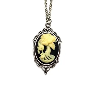 Handmade Antique Silver Gothic Princess Lolita Day Of The Dead Cameo Necklace