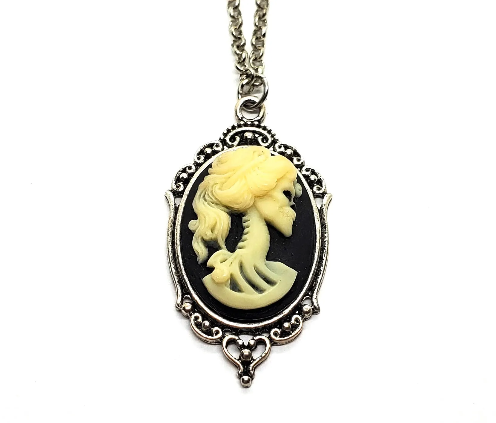 Handmade Antique Silver Gothic Princess Lolita Day Of The Dead Cameo Necklace