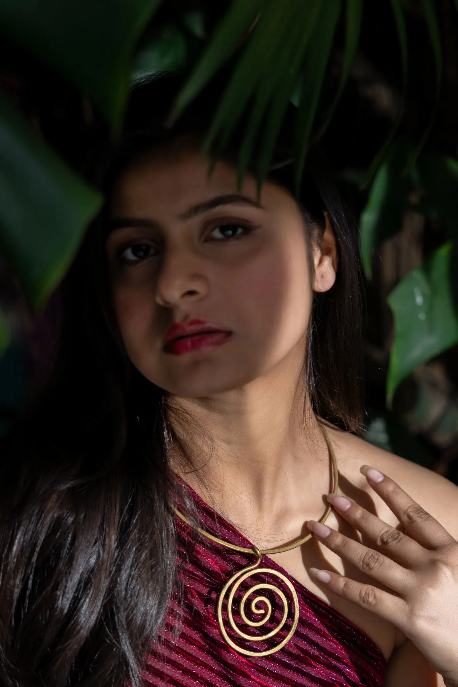Handmade Dokra Brass Circular Spiral Hasli Necklace with Intricate Design for Ethnic and Western Styles