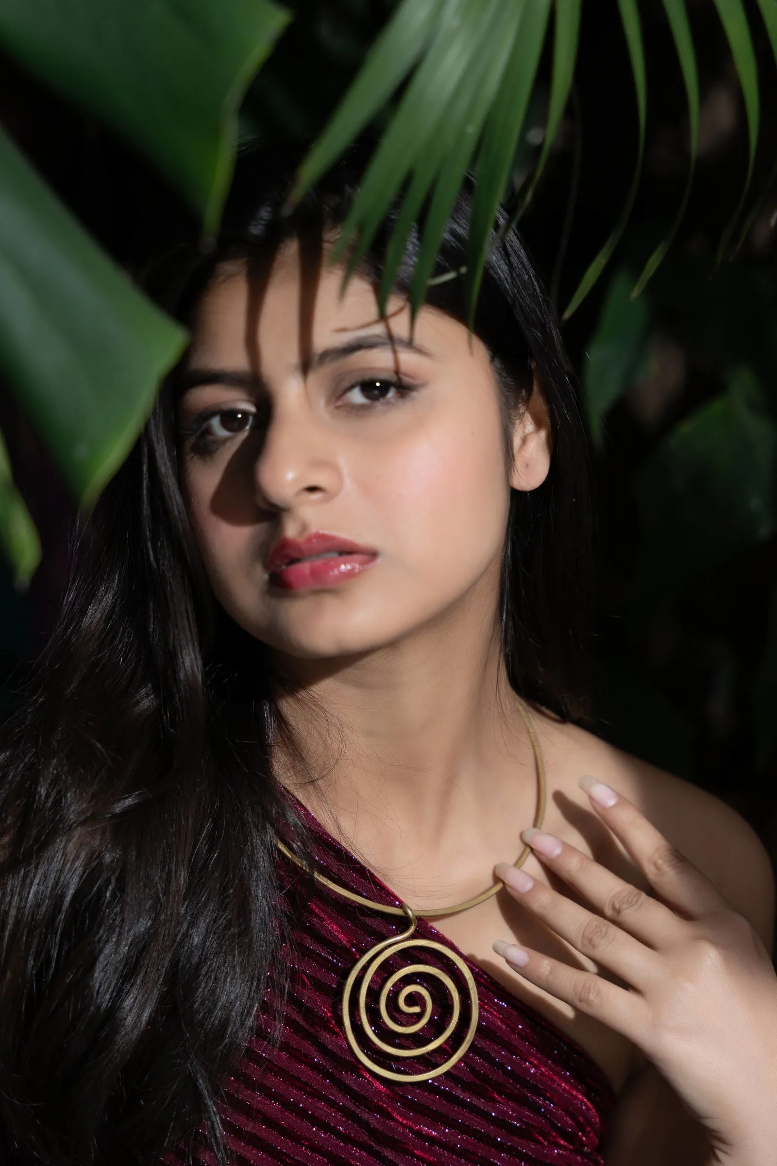 Handmade Dokra Brass Circular Spiral Hasli Necklace with Intricate Design for Ethnic and Western Styles