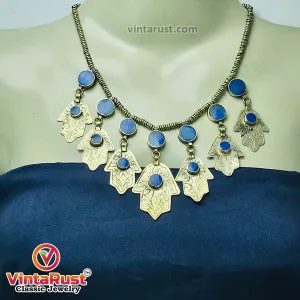 Handmade Lapis Choker Necklace With Dangling Silver Tassels