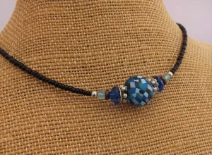 Handmade Mixed Blue Squares Kathryn Design Handmade Bead Necklace